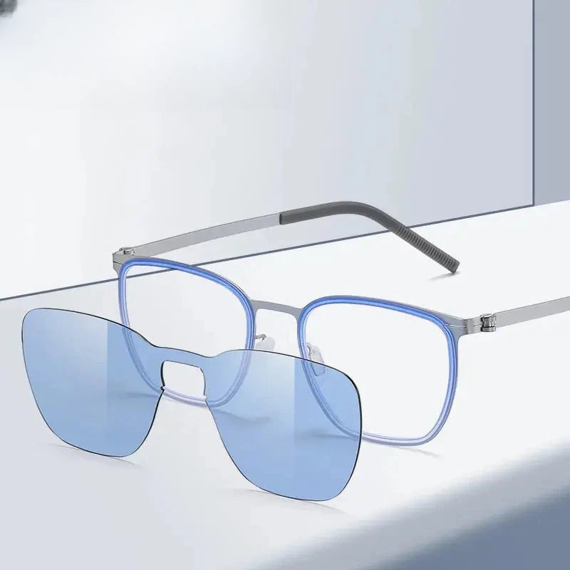 Unisex Square Full Rim Stainless Steel Clip-On Prescription Glasses 790849 — view 1 | Rx Spectacle