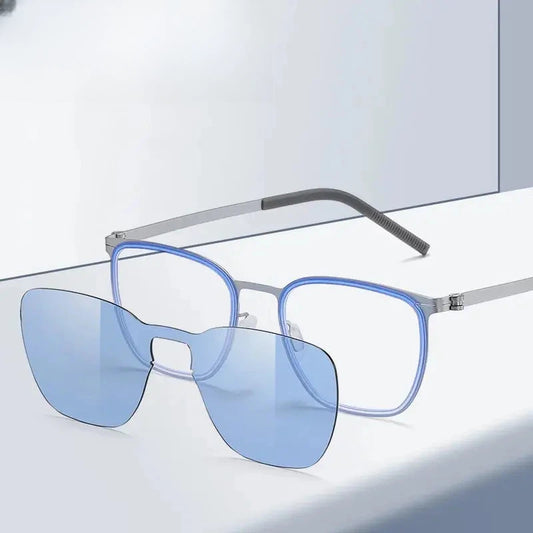 Unisex Square Full Rim Stainless Steel Clip-On Prescription Glasses 790849 — view 1 | Rx Spectacle