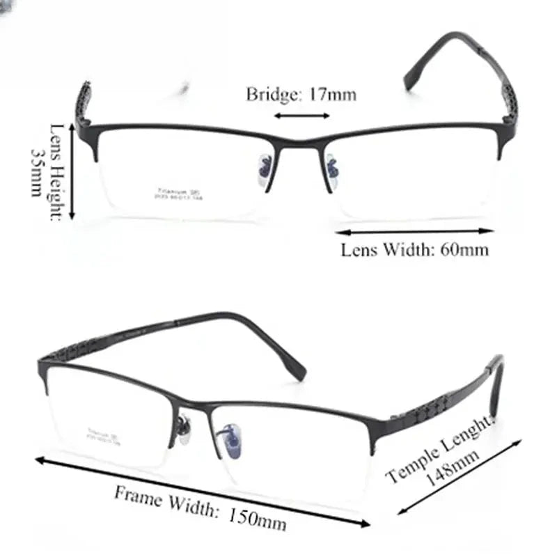 Unisex Square Semi-Rimless Titanium Oversized Prescription Glasses 24023 — view 6 | Rx Spectacle