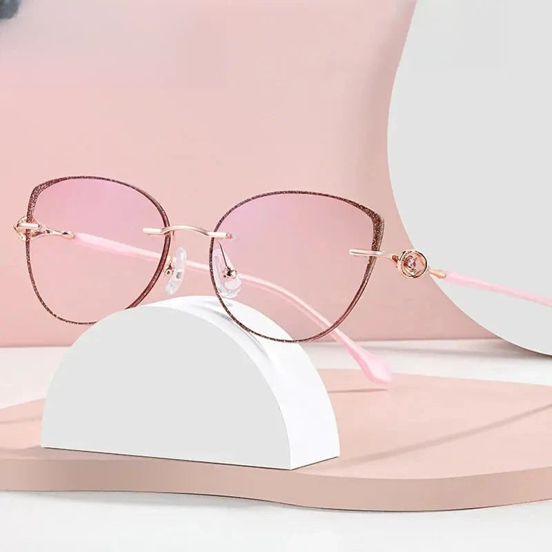 Women's Cat Eye Rimless Titanium Prescription Glasses 652058 — view 1 | Rx Spectacle