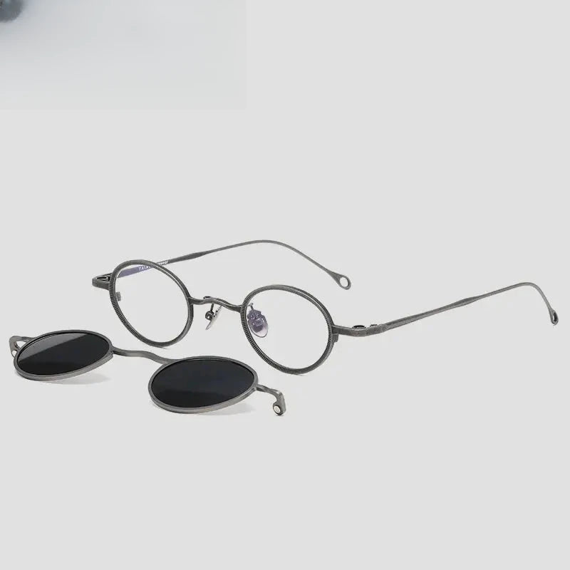 Unisex Oval Full Rim Titanium Clip-On Prescription Glasses 1513 — view 9 | Rx Spectacle