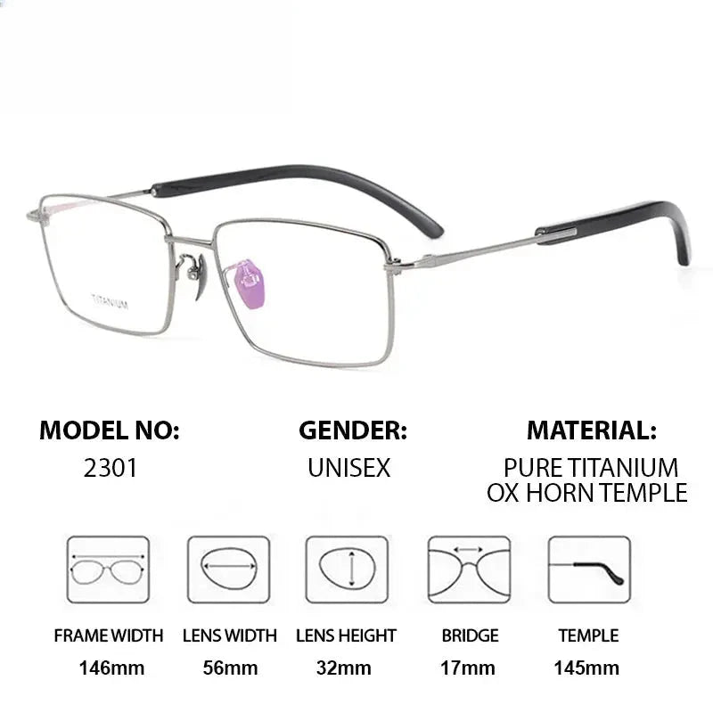 Unisex Square Full Rim Titanium Prescription Glasses 402301 — view 2 | Rx Spectacle