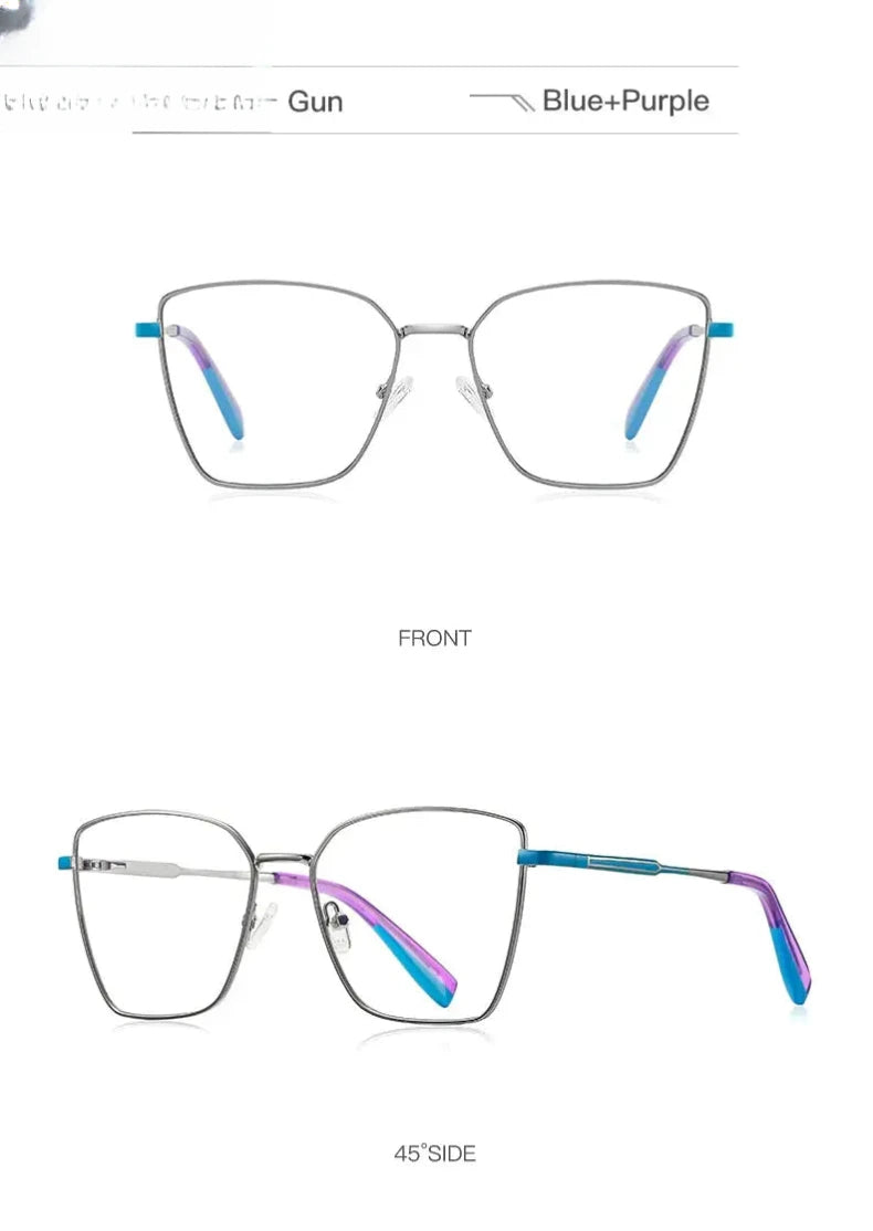 Women's Square Full Rim Alloy Reading Glasses Pfd3051 — view 15 | Rx Spectacle