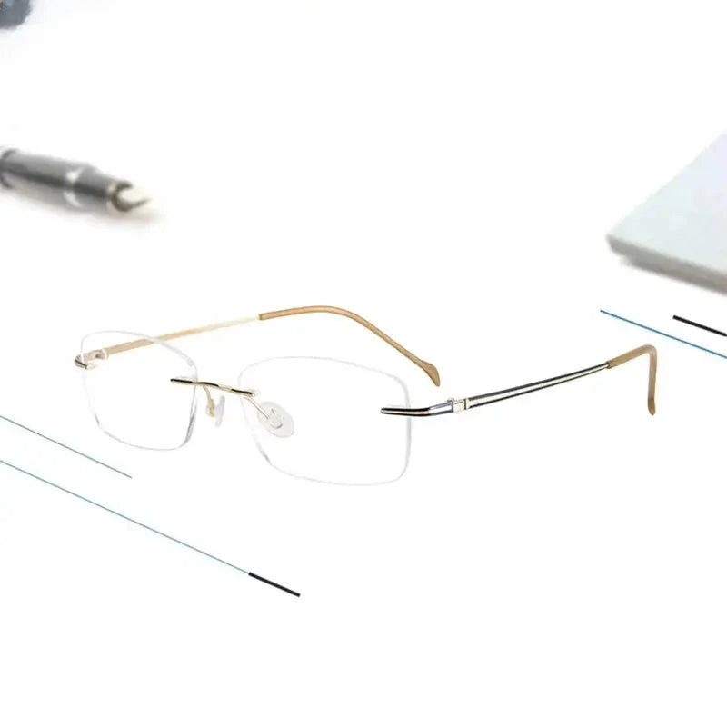 Unisex Square Rimless Titanium Prescription Glasses 16075 — view 1 | Rx Spectacle