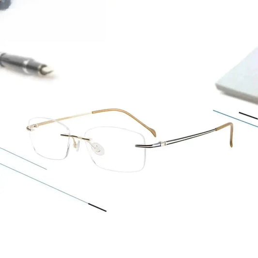 Unisex Square Rimless Titanium Prescription Glasses 16075 — view 1 | Rx Spectacle
