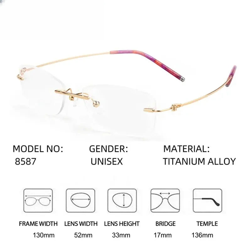 Women's Oval Rimless Titanium Prescription Glasses 678587 — view 2 | Rx Spectacle