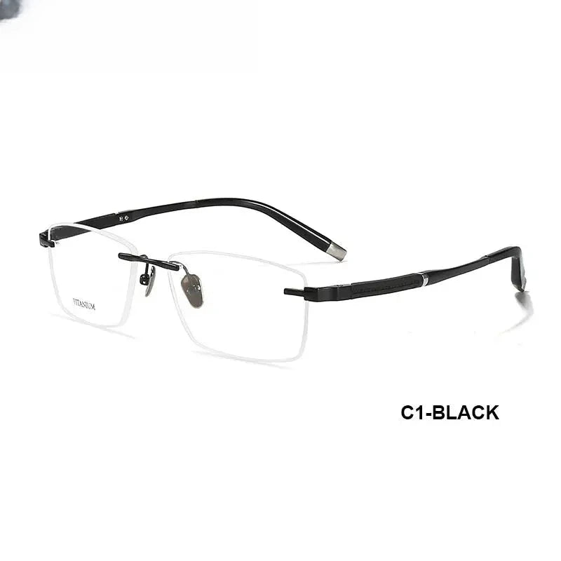 Men's Square Rimless Titanium Prescription Glasses 9058 — view 9 | Rx Spectacle