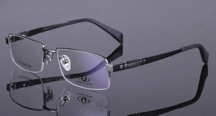Men's Rectangular Semi-Rimless Titanium Prescription Glasses 8001 — view 3 | Rx Spectacle