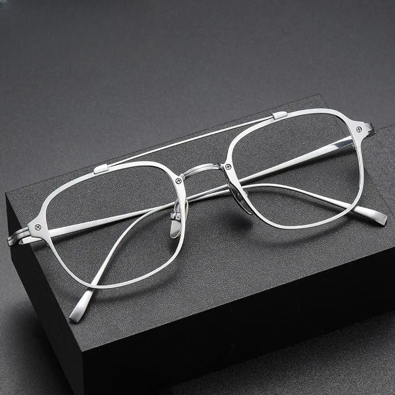 Unisex Square Full Rim Titanium Double Bridge Prescription Glasses Kj31 — view 1 | Rx Spectacle