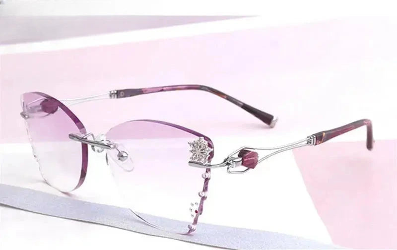 Women's Butterfly Rimless Titanium Prescription Glasses 88032 — view 4 | Rx Spectacle