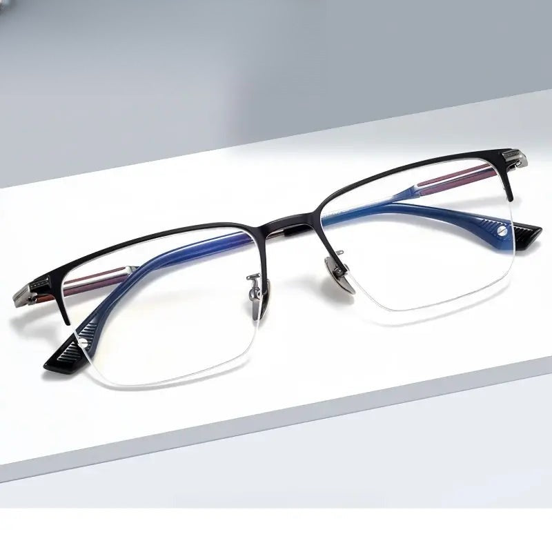 Men's Square Semi-Rimless Titanium Prescription Glasses 18231 — view 1 | Rx Spectacle