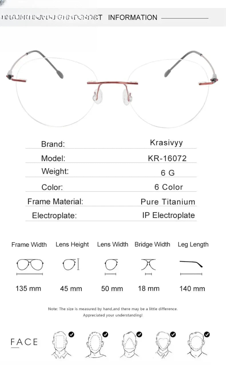 Women's Oval Rimless Titanium Screwless Prescription Glasses 316072 — view 2 | Rx Spectacle