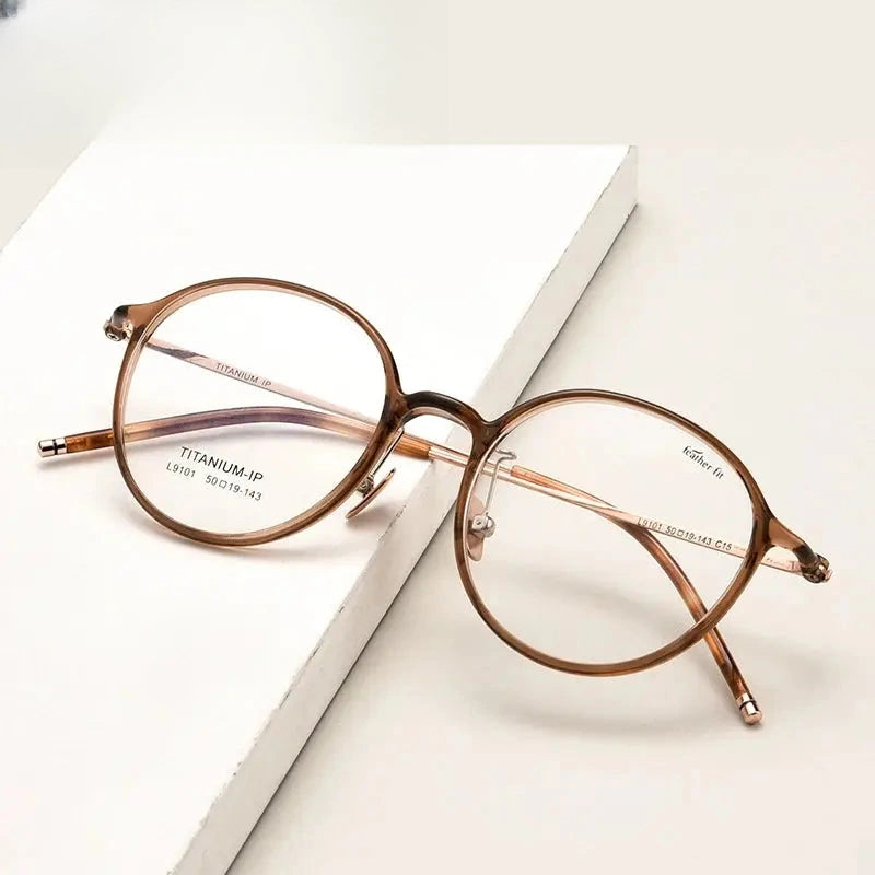 Women's Round Full Rim Titanium Prescription Glasses 9101 — view 1 | Rx Spectacle