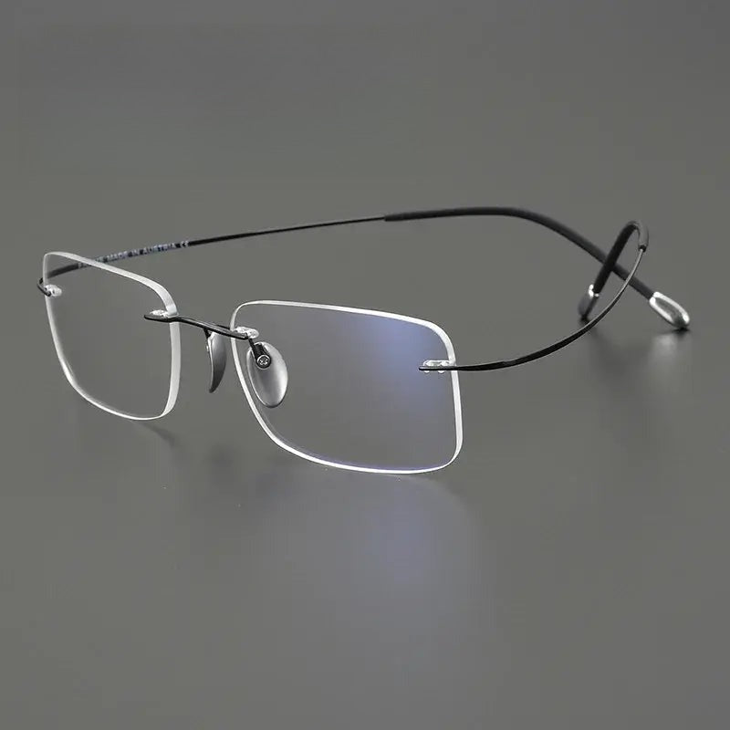 Unisex Square Rimless Titanium Prescription Glasses 615353 — view 1 | Rx Spectacle