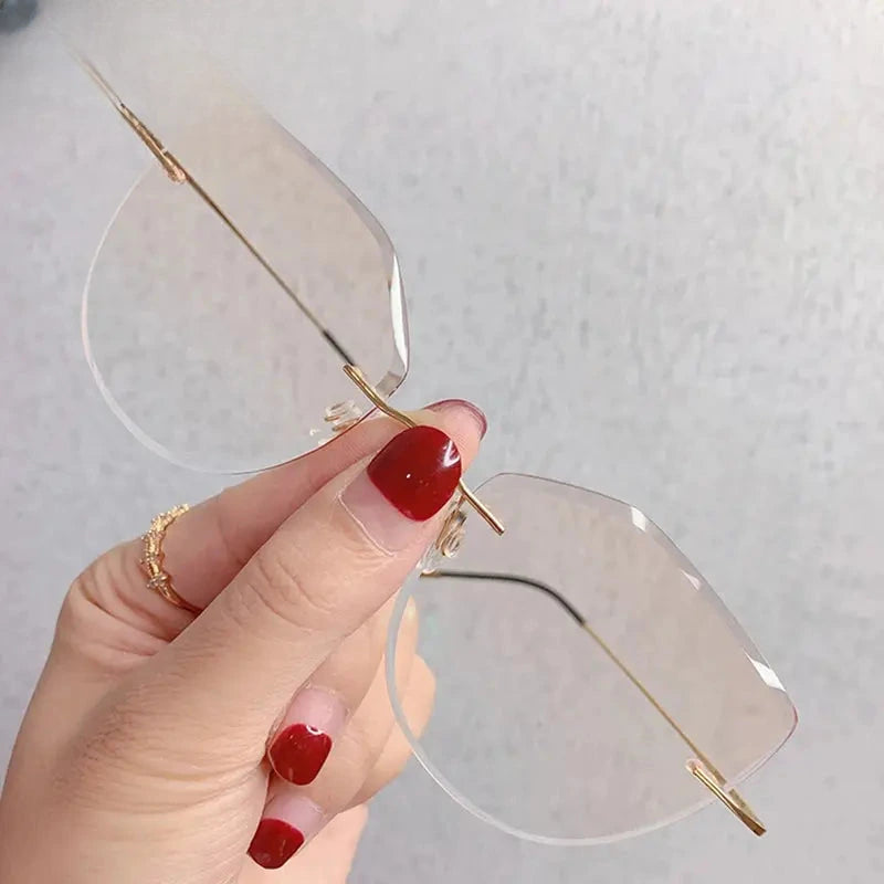 Women's Cat Eye Rimless Titanium Prescription Glasses 60744 — view 3 | Rx Spectacle