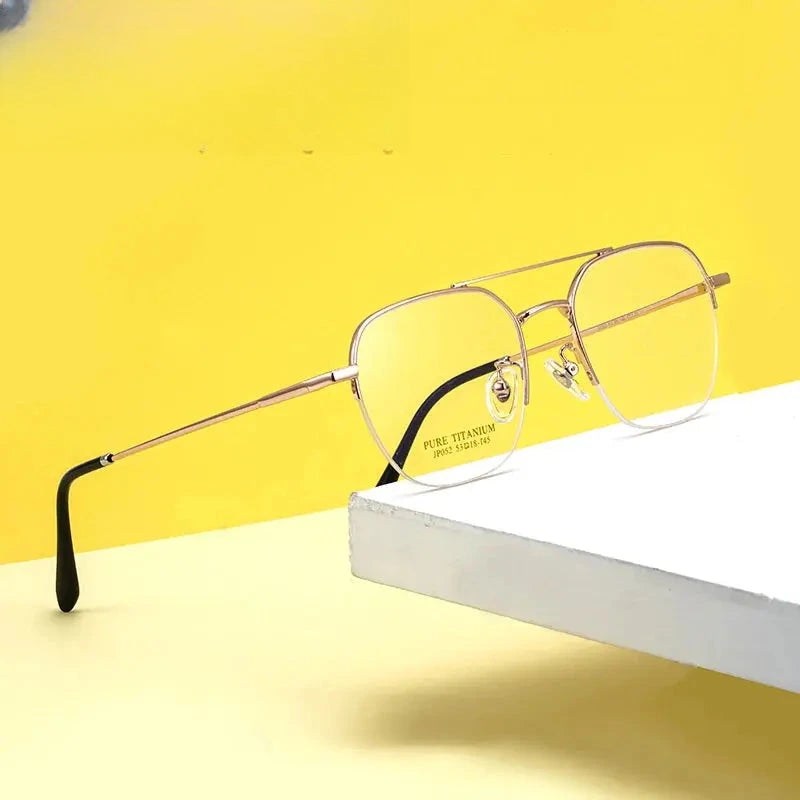 Unisex Square Semi-Rimless Titanium Double Bridge Prescription Glasses P052 — view 1 | Rx Spectacle