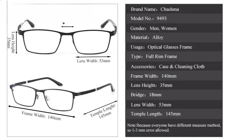 Men's Square Full Rim Stainless Steel Prescription Glasses 94931 — view 2 | Rx Spectacle
