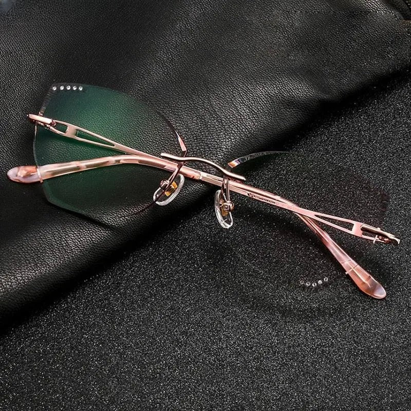 Women's Cat Eye Rimless Titanium Prescription Glasses 99101 — view 1 | Rx Spectacle