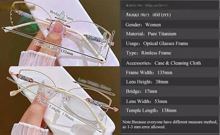 Women's Cat Eye Rimless Titanium Prescription Glasses H1 — view 6 | Rx Spectacle
