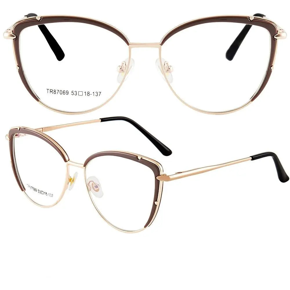 Women's Cat Eye Full Rim Alloy Prescription Glasses 87069 — view 3 | Rx Spectacle
