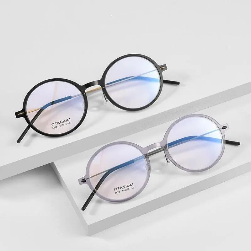Unisex Round Full Rim Titanium Screwless Prescription Glasses 6523hs — view 12 | Rx Spectacle