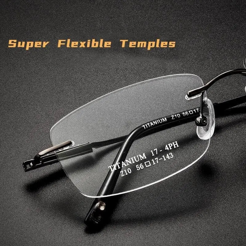 Men's Rectangular Rimless Titanium Prescription Glasses Z10wk — view 9 | Rx Spectacle