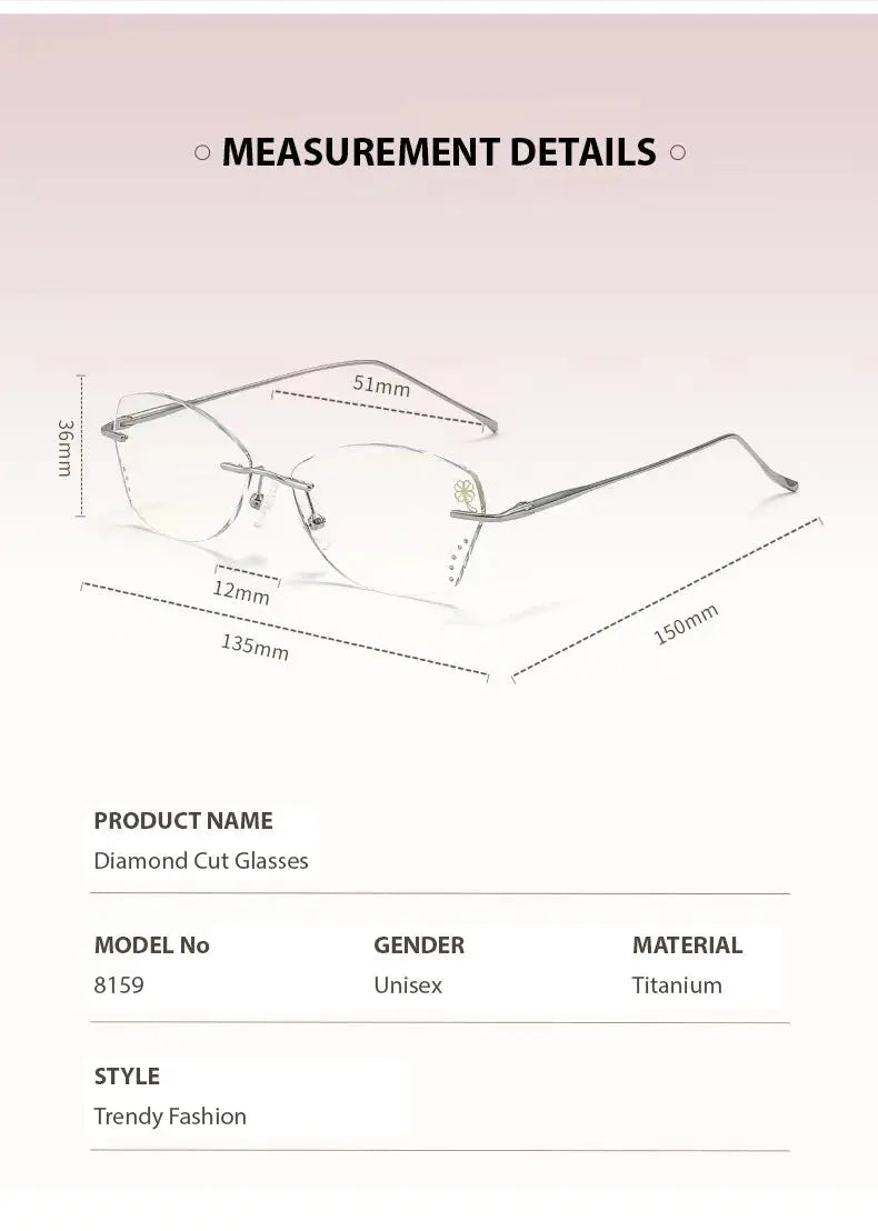 Women's Butterfly Rimless Titanium Prescription Glasses 318959 — view 2 | Rx Spectacle