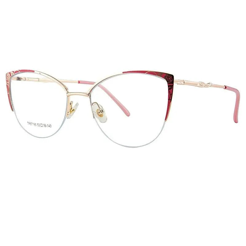 Women's Cat Eye Semi-Rimless Acetate Prescription Glasses 87198 — view 8 | Rx Spectacle