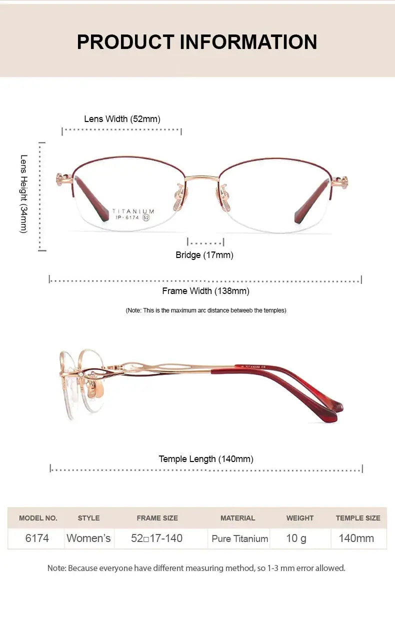 Women's Oval Semi-Rimless Titanium Prescription Glasses 6174 — view 10 | Rx Spectacle