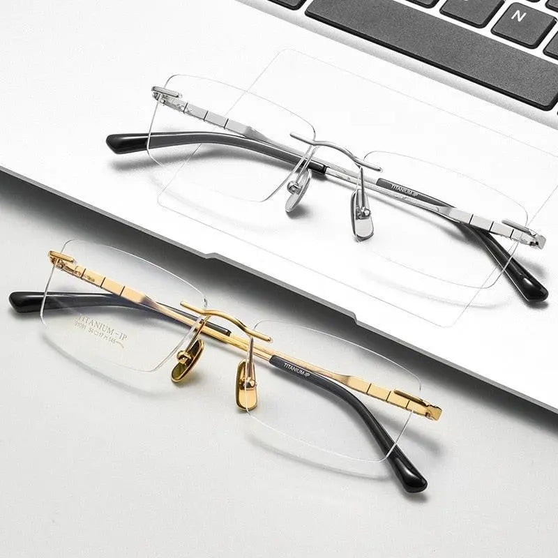 Men's Square Rimless Titanium Prescription Glasses 91091 — view 8 | Rx Spectacle