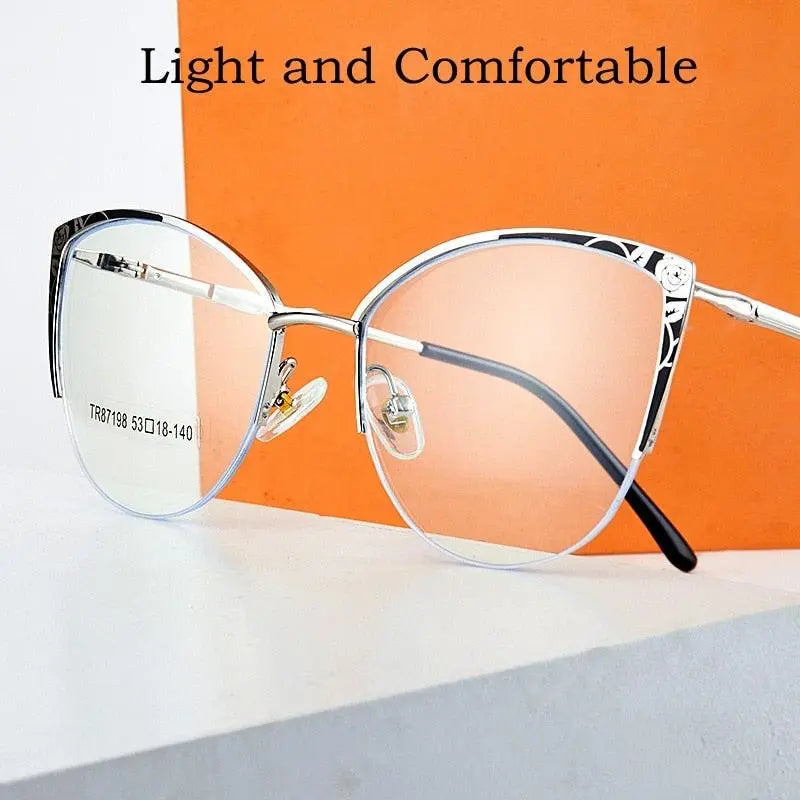 Women's Cat Eye Semi-Rimless Acetate Prescription Glasses 87198 — view 9 | Rx Spectacle