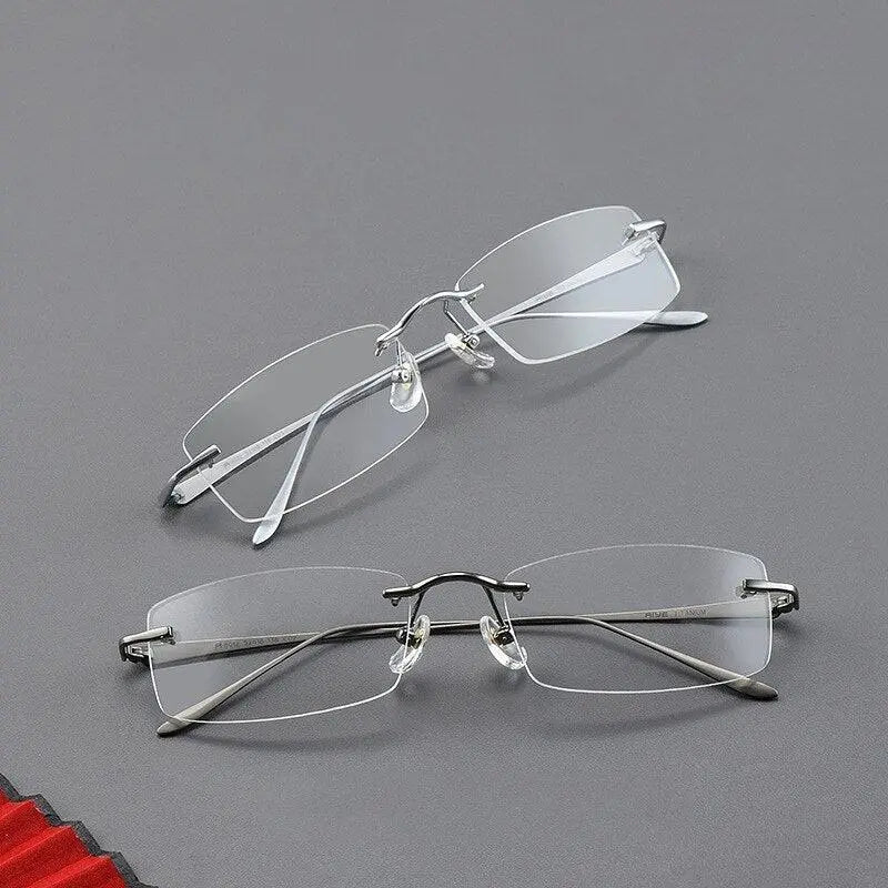 Men's Rectangular Rimless Titanium Prescription Glasses A8012t — view 7 | Rx Spectacle