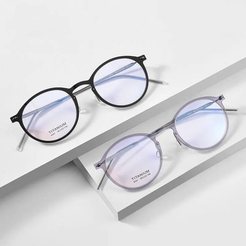 Unisex Round Full Rim Titanium Prescription Glasses 6541hs — view 12 | Rx Spectacle