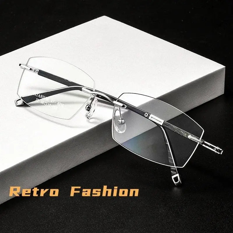 Men's Rectangular Rimless Titanium Prescription Glasses Z8wk — view 7 | Rx Spectacle