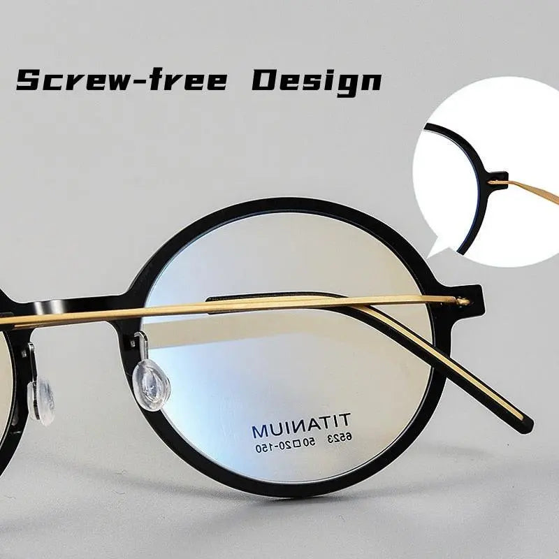 Unisex Round Full Rim Titanium Screwless Prescription Glasses 6523hs — view 11 | Rx Spectacle