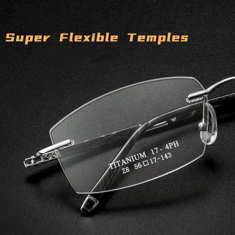 Men's Rectangular Rimless Titanium Prescription Glasses Z8wk — view 5 | Rx Spectacle