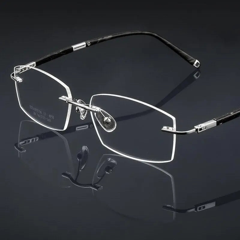 Men's Rectangular Rimless Titanium Prescription Glasses Z8wk — view 9 | Rx Spectacle