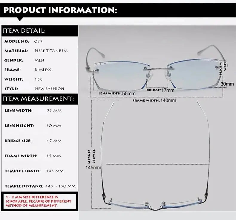 Men's Square Rimless Titanium Prescription Glasses 82077 — view 3 | Rx Spectacle