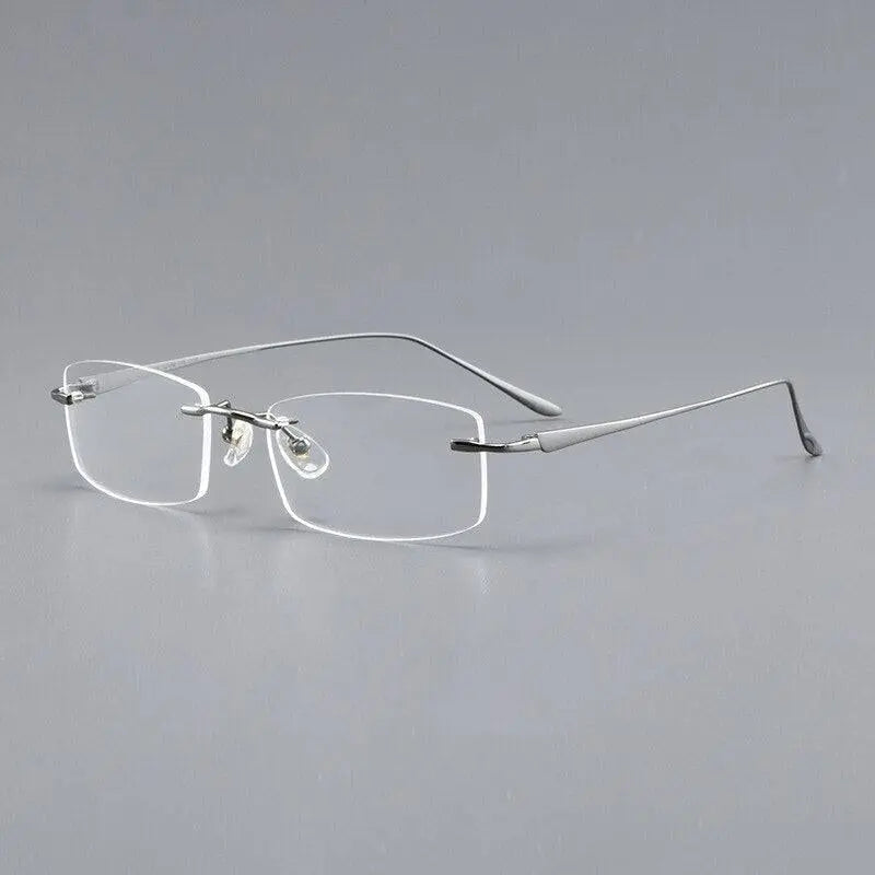 Men's Rectangular Rimless Titanium Prescription Glasses A8012t — view 2 | Rx Spectacle