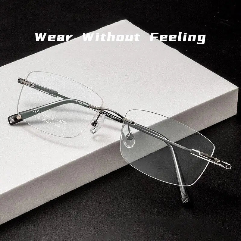 Men's Rectangular Rimless Titanium Prescription Glasses Z10wk — view 5 | Rx Spectacle