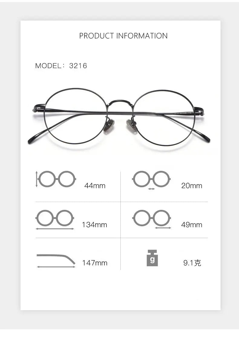 Unisex Round Full Rim Titanium Prescription Glasses 3216 — view 10 | Rx Spectacle
