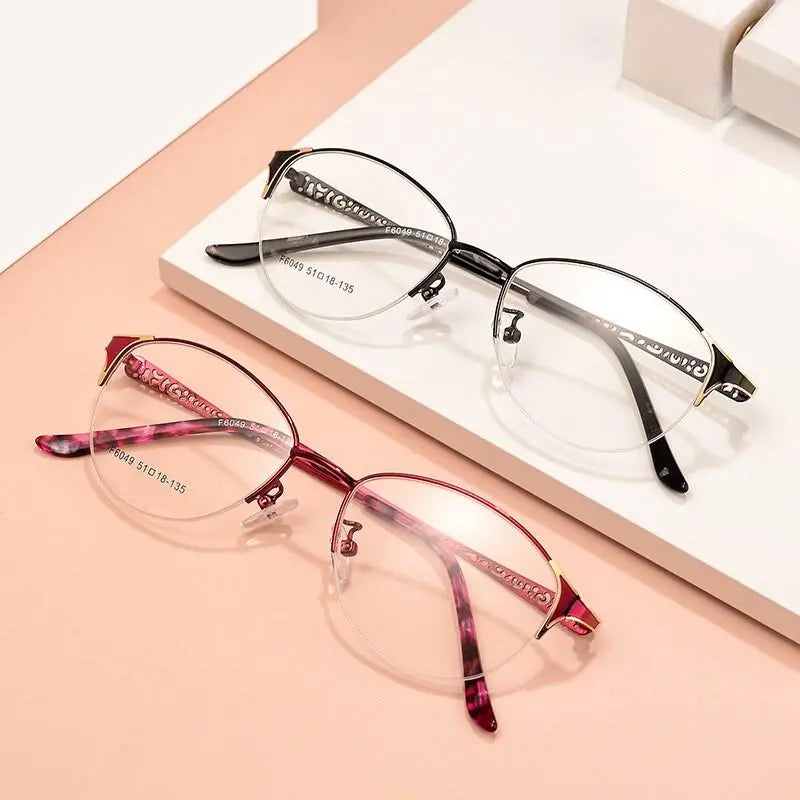Women's Oval Semi-Rimless Alloy Prescription Glasses F6049 — view 8 | Rx Spectacle