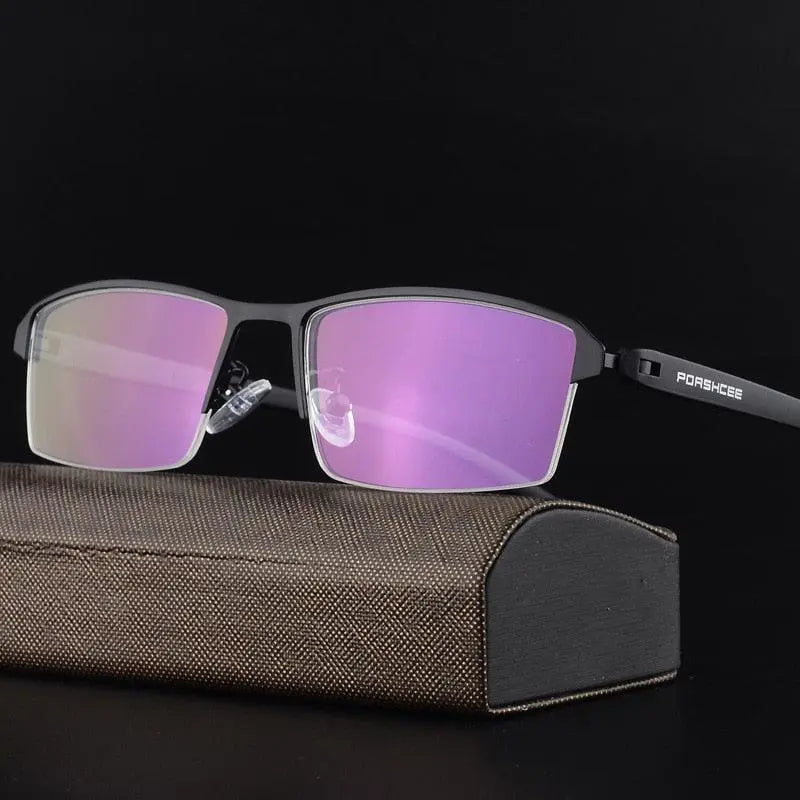 Men's Square Semi-Rimless Alloy Prescription Glasses P9031 — view 1 | Rx Spectacle