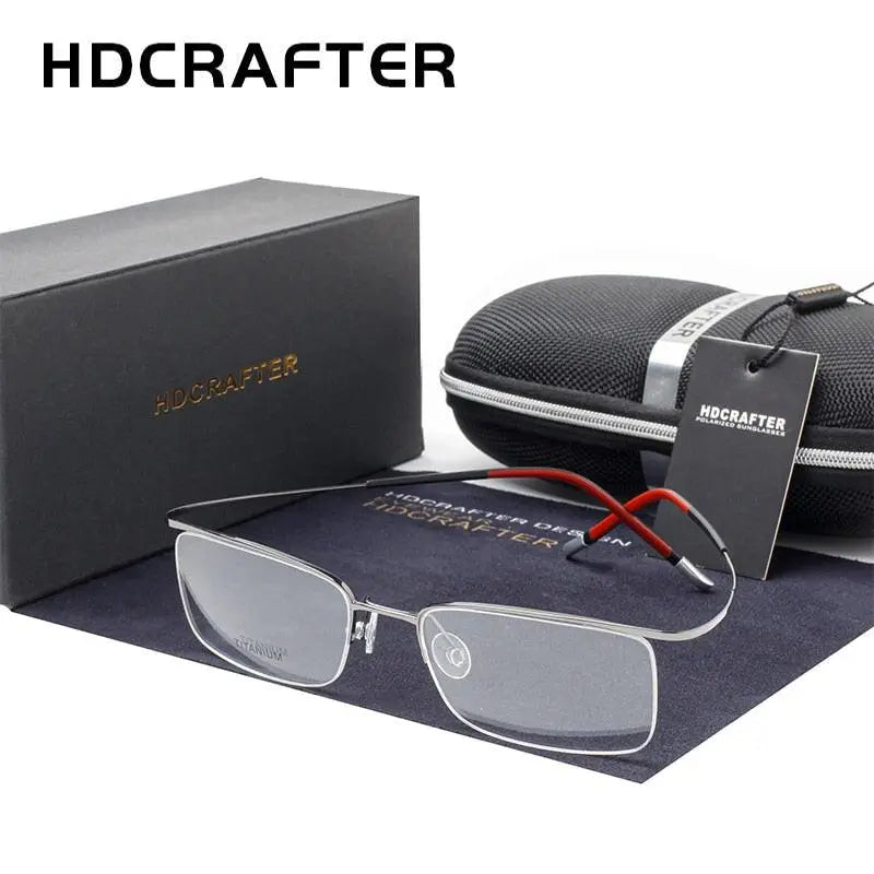 Unisex Rectangular Semi-Rimless Titanium Prescription Glasses 9256 — view 2 | Rx Spectacle