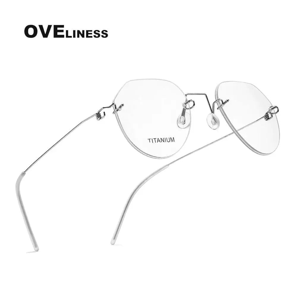 Unisex Round Rimless Titanium Screwless Prescription Glasses 9891 — view 5 | Rx Spectacle