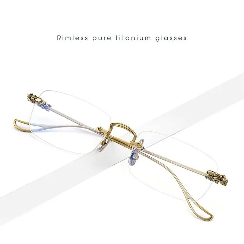 Men's Rectangular Rimless Titanium Prescription Glasses 8808 — view 10 | Rx Spectacle