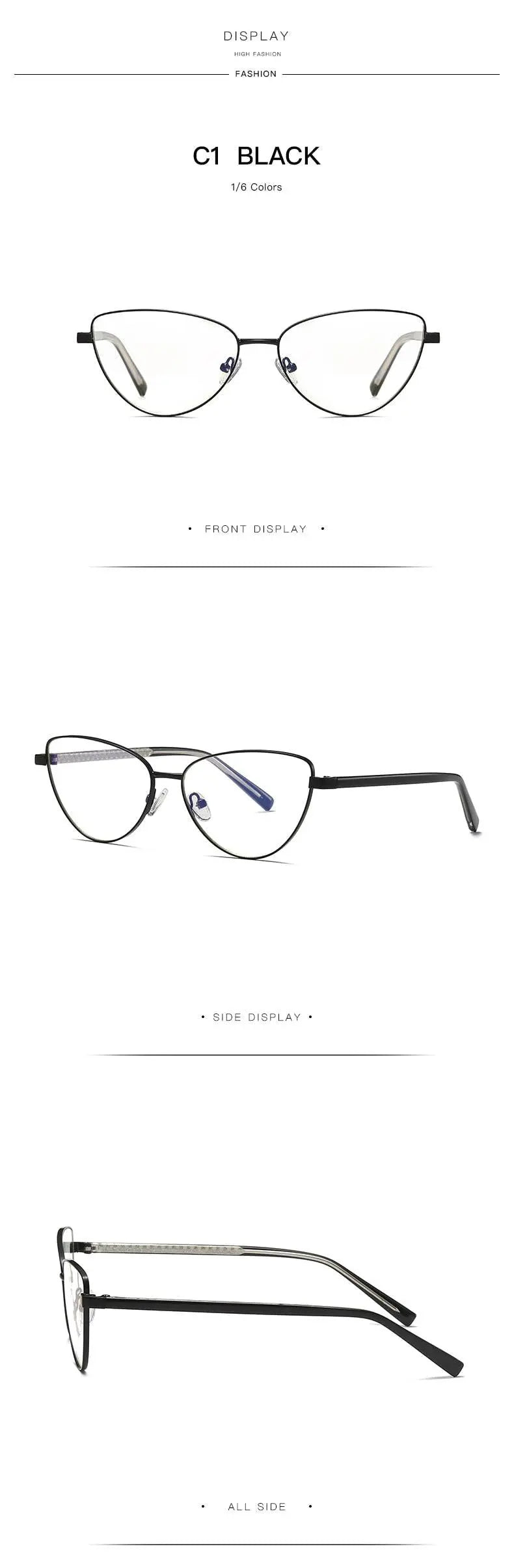Women's Cat Eye Full Rim Alloy Prescription Glasses 3006 — view 20 | Rx Spectacle