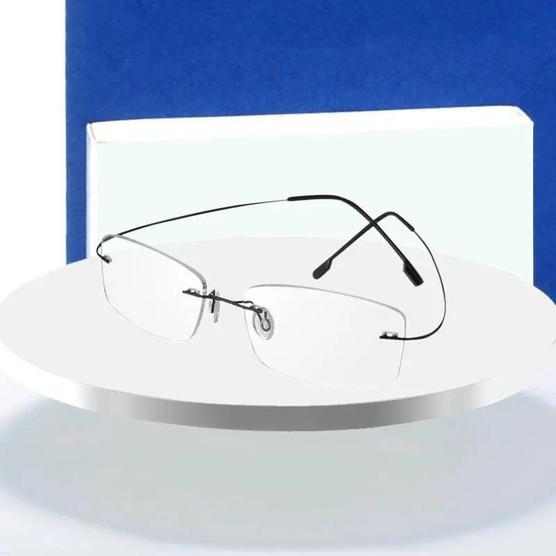 Unisex Square Rimless Titanium Prescription Glasses 861 — view 2 | Rx Spectacle