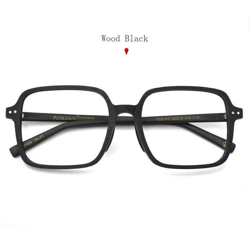 Unisex Square Full Rim Wood Oversized Prescription Glasses 9105 — view 6 | Rx Spectacle