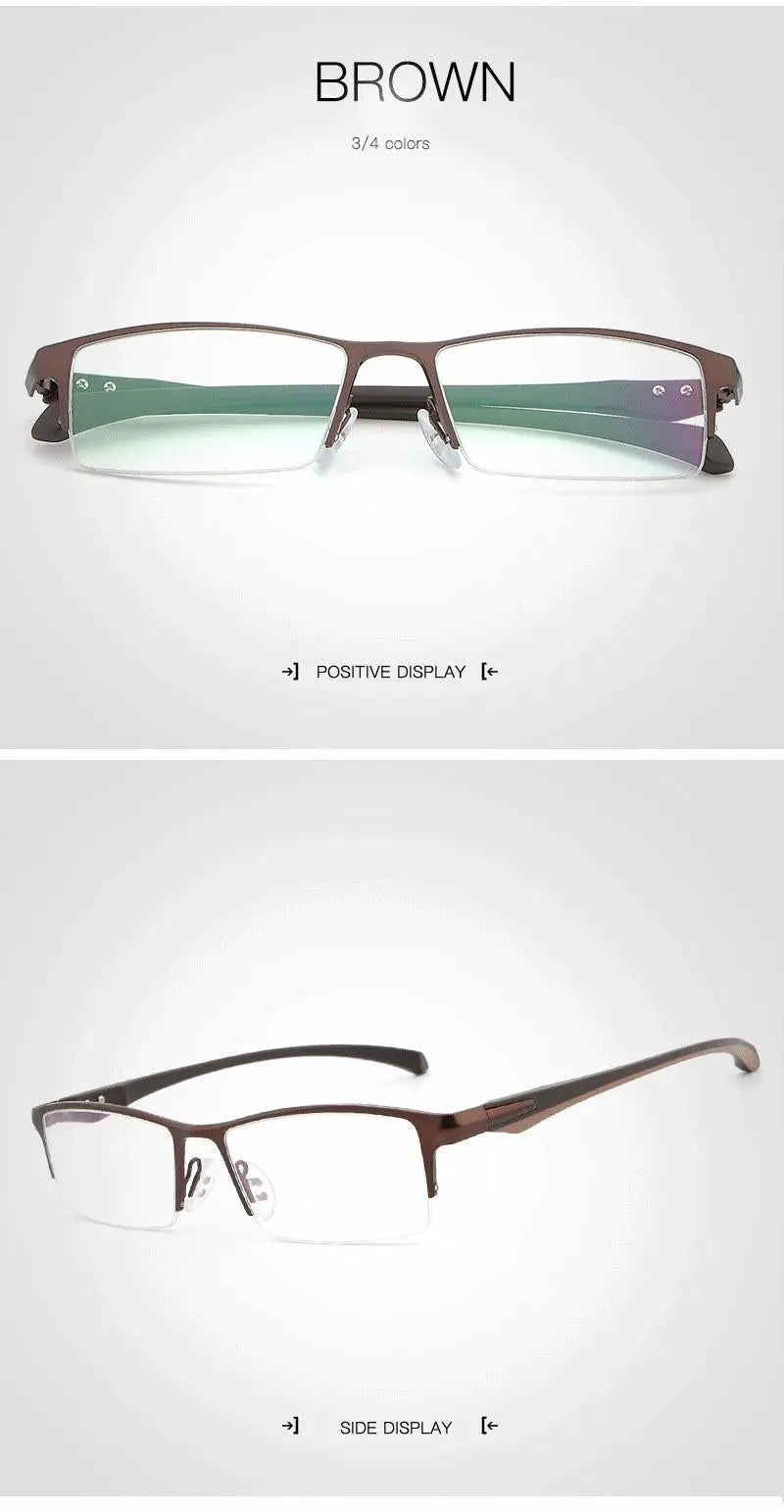 Men's Rectangular Semi-Rimless Titanium Prescription Glasses 9065 — view 15 | Rx Spectacle